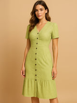 Casual Short-Sleeve Button-Front Midi Dress